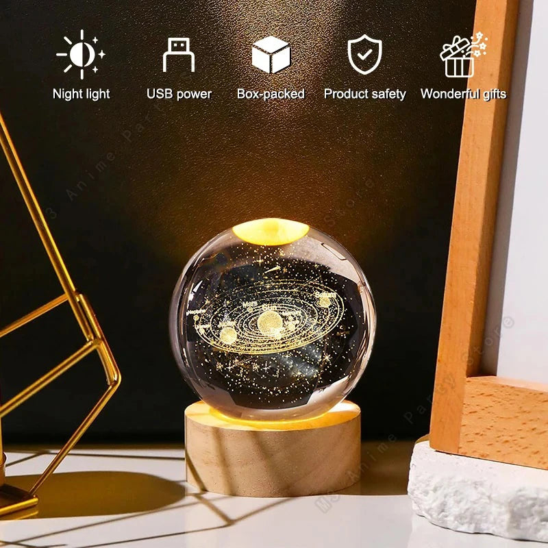 Enchanting 3D Crystal Ball Night Light - LED Galaxy Lamp for Bedside Decor, Perfect Gift for Birthdays and Special Occasions